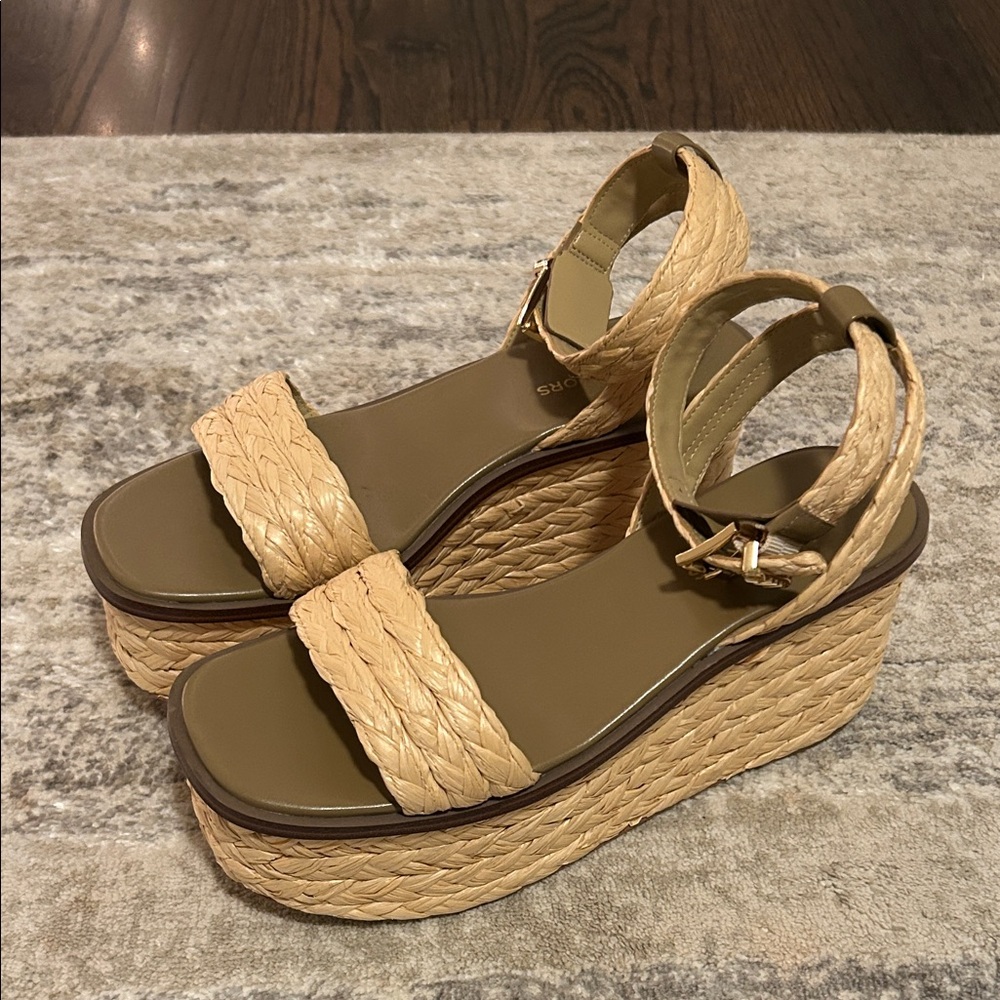 michael kors sandra straw platform sandals